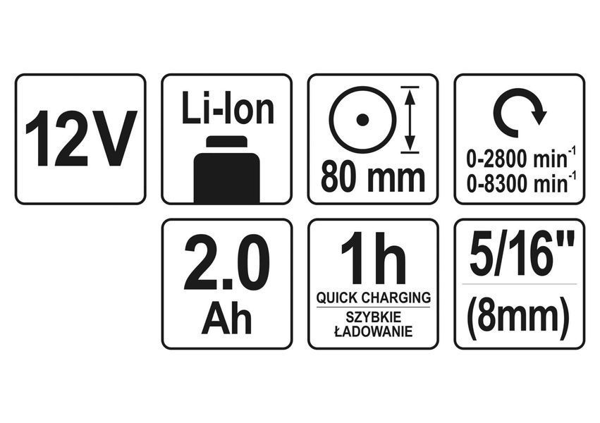 Полірувальна машина акумуляторна YATO &Oslash;= 80 мм Li-Ion 12В, 2 Агод, 2 режими,, шпинд. &Oslash;=8мм YT-82903 YT-82903 YT-82903 фото