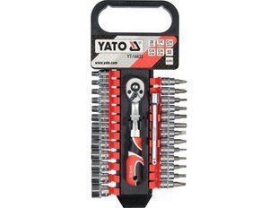 Набір головок торцевих YATO Cr-Van, квадрат 1/4" з тріщаткою і подовжувачем. 28 шт YT-14433 YT-14433 фото