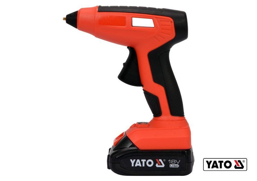 Пістолет клейовий акумуляторний YATO: Li-Ion 18В 2 Ач, для стержнів &Oslash;11 мм, 25 г/хв + 3 стержня YT-82854 YT-82854 YT-82854 фото