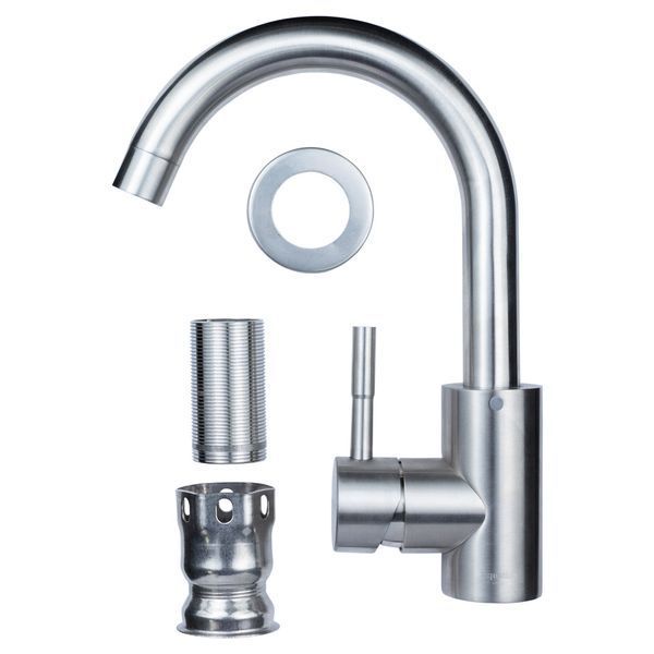Смеситель KT &Oslash;35 для раковины гусак изогнутый на гайке SS AQUATICA KT-1A270P (9722011) 9722011 фото