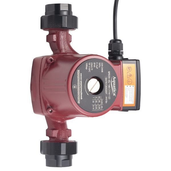 Насос циркуляционный 65Вт Hmax 4м Qmax 63л/мин &Oslash;1&frac12;" 180мм + гайки &Oslash;1" AQUATICA (774112) 774112 фото