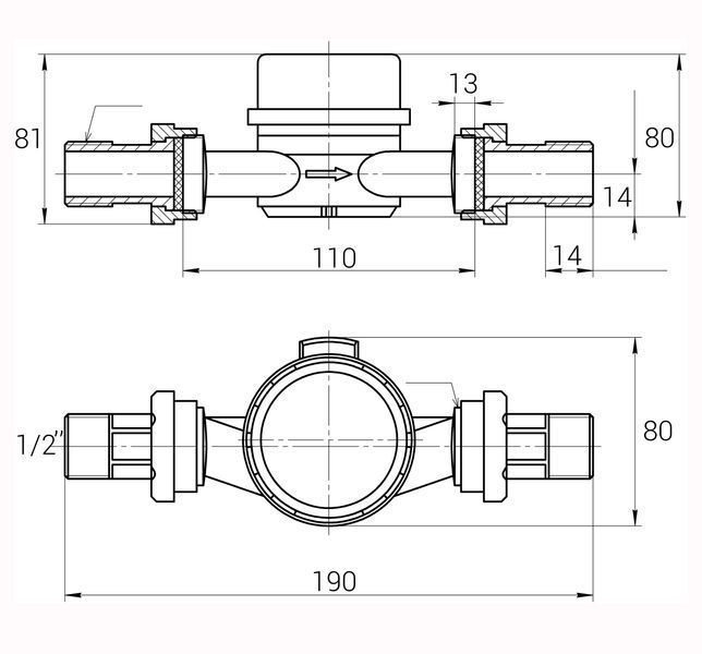 Счетчик холодной воды ECOSTAR DN15 1/2&Prime; L110 E-C 2,5 000021807 фото