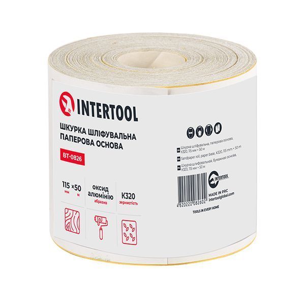 Шкурка шліфувальна, паперова основа, К320, 115 мм &times; 50 м INTERTOOL BT-0826 BT-0826 фото