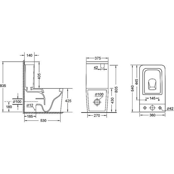 Бачок до унітазу-компакту Mixxus Quadro-0403-R Tank 640х360х835 зі зливною арматурою (MI8314) MI8314 фото
