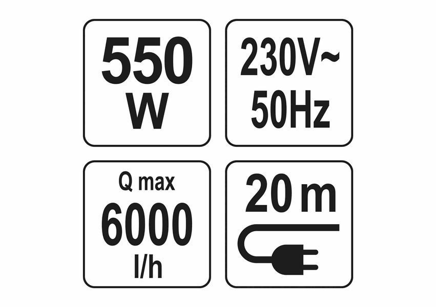 Насос для воды глубинный YATO: 550Вт, 6000л/ч, макс.высота-50м, макс.глубина-80м, кабель-20м YT-85301 YT-85301 фото