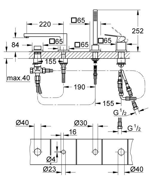 Змішувач на борт ванни на 4 отвори Grohe Eurocube (19897001) 19897001 фото