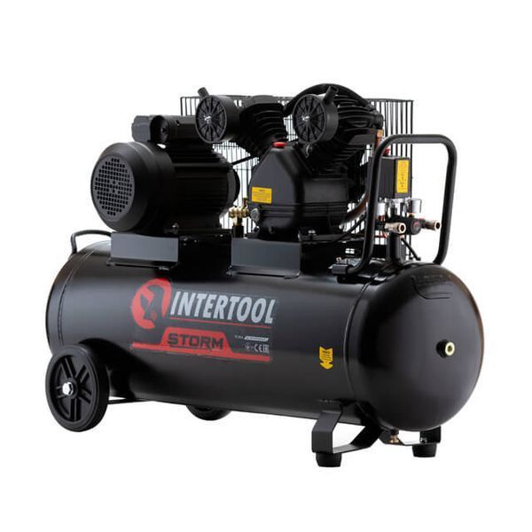 Компресор, 100 л, 3,0 кВт, 220 В, 10 атм, 500 л/хв, 2 циліндри, 83 дБ INTERTOOL PT-0014 PT-0014 фото