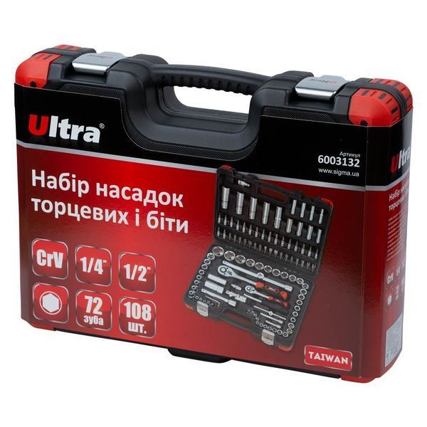 Набір торцевих насадок і біт 1/4", 1/2" 108шт CrV Taiwan ULTRA (6003132) 6003132 фото