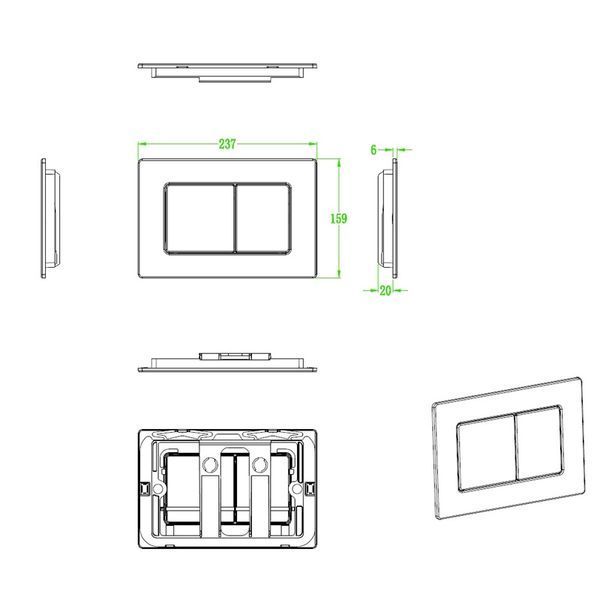 Панель змиву Koer KT-0612-12 240x160x10mm з нержавіючої сталі, кнопка квадр. (колір матове золото) (KR6121) KR6121 фото