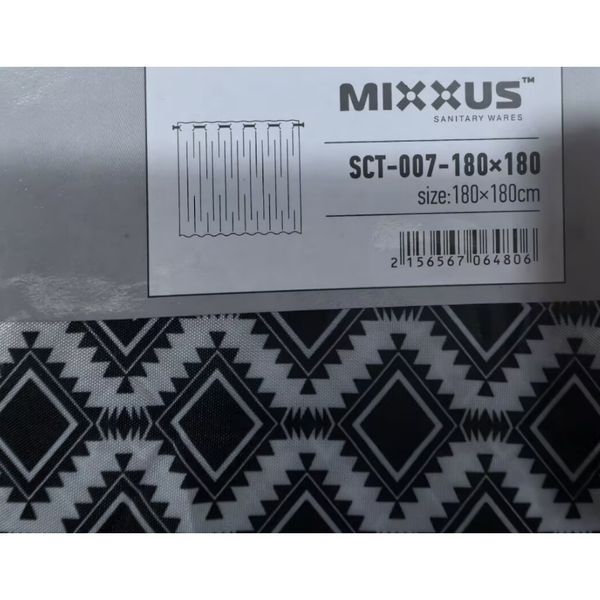 Шторка для ванної Mixxus SCT-007-180x180 з поліестеру із вбудованими кільцями (Візерунок "Соти" чорно-білий) (AC0648) AC0648 фото