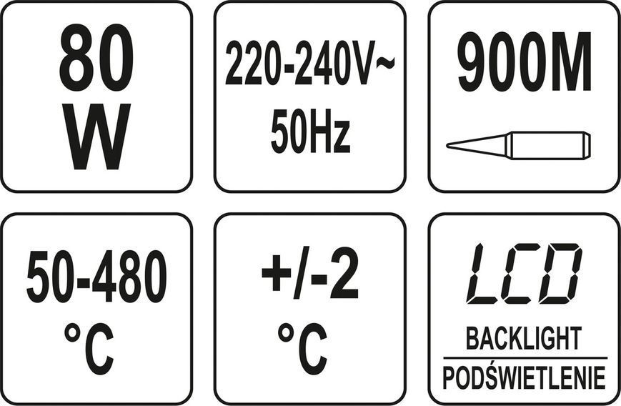 Паяльник сетевой YATO P=80 Вт. с регулировкой t=50-480&deg;С YT-82701 YT-82701 фото