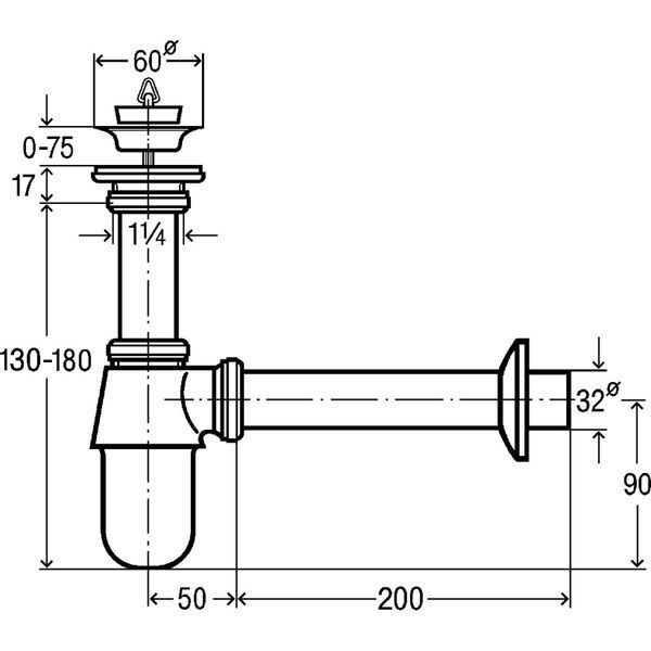 Сифон для раковины VIEGA 1 1/4&Prime;х1 1/4&Prime; хром бутыл з/г 366681 000000823 фото