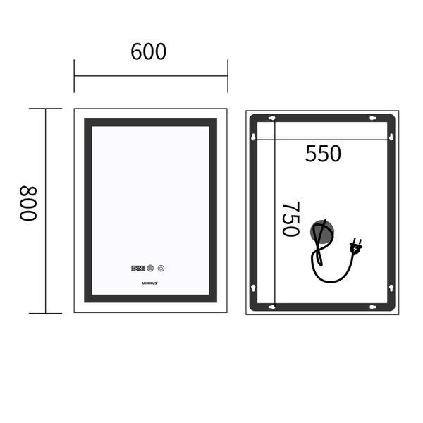 Зеркало Mixxus Premium FLASH MR21-60x80 с Led Touch, Anti-fog, димером, регулятором яркости, часами (MP6617) MP6617 фото