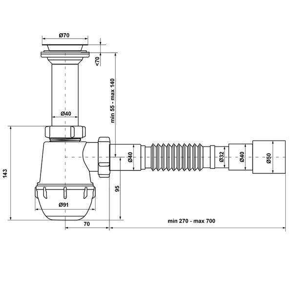 Сифон Waterstal А-40029 для мийки 1 1/2&Prime; з гофрою 000013267 фото