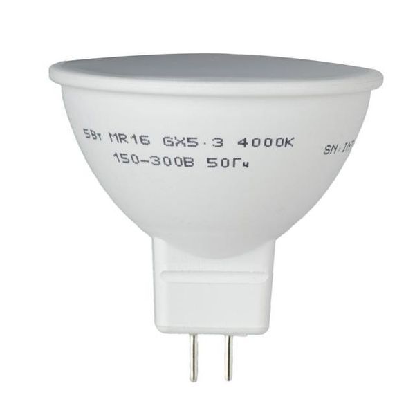 Лампа светодиодная LED MR16, GU5.3, 5 Вт, 150-300 В, 4000 K, 30000 ч, гарантия 3 года INTERTOOL LL-0202 LL-0202 фото