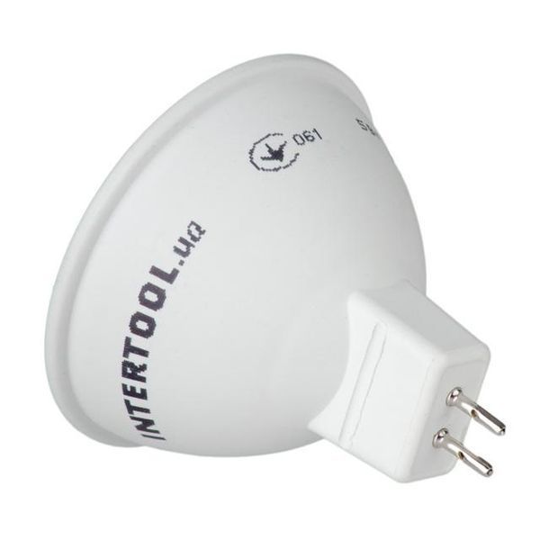 Лампа светодиодная LED MR16, GU5.3, 5 Вт, 150-300 В, 4000 K, 30000 ч, гарантия 3 года INTERTOOL LL-0202 LL-0202 фото