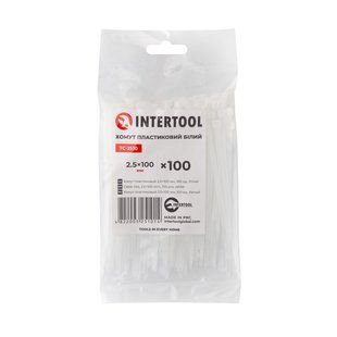 Хомут пластиковий, 2,5&times;100 мм, 100 шт/упак, білий INTERTOOL TC-2510 TC-2510 фото