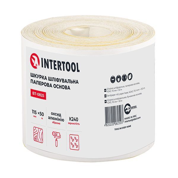 Шкурка шліфувальна, паперова основа, К240, 115 мм &times; 50 м INTERTOOL BT-0825 BT-0825 фото