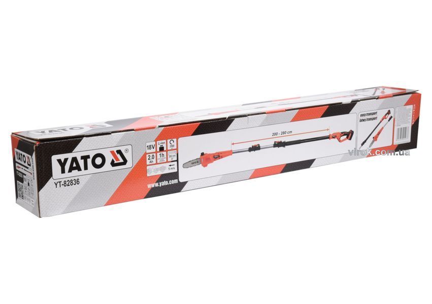 Сучкорез аккумуляторный YATO телеск. 2-2,8м, Li-Ion 18В, 2АГод, лезвие l=20 см, с зарядн. устройством YT-82836 YT-82836 фото