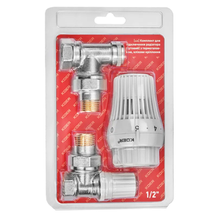 Комплект для подключения радиатора Koer SET-23 - 1/2'' угловой с термоголовкой, кликовый крепеж (KR5284) KR5284 фото