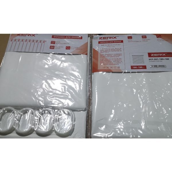 Шторка для ванной Zerix SCP-001-180x180 из PEVA (полиэтиленвинилацетата)(Цвет белый прозрачный) (ZX5000) ZX5000 фото