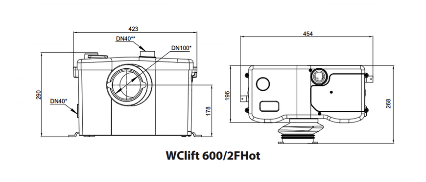 Канализационная установка WCLift600/2FHot "NPO" 3478 фото