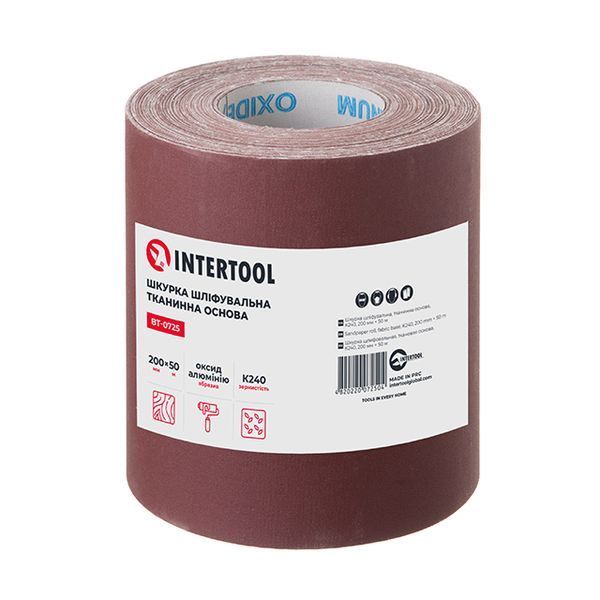 Шкурка шлифовальная, тканевая основа, К240, 200 мм &times; 50 м INTERTOOL BT-0725 BT-0725 фото