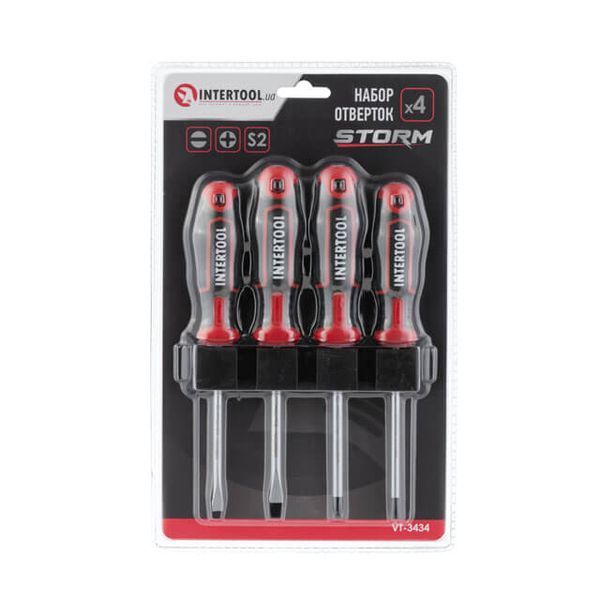 Отверточный набор, 4 ед., S2, 100 мм (SL5, SL6, PH1, PH2) STORM INTERTOOL VT-3434 VT-3434 фото