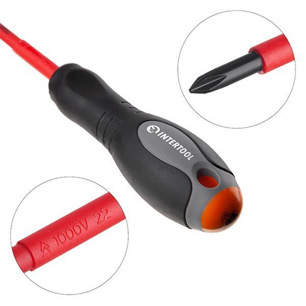 Отвертка крестовая изолированная, PH0, 1000 В, 60 мм INTERTOOL VT-3210 VT-3210 фото