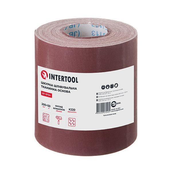 Шкурка шліфувальна, тканинна основа, К220, 200 мм &times; 50 м INTERTOOL BT-0724 BT-0724 фото