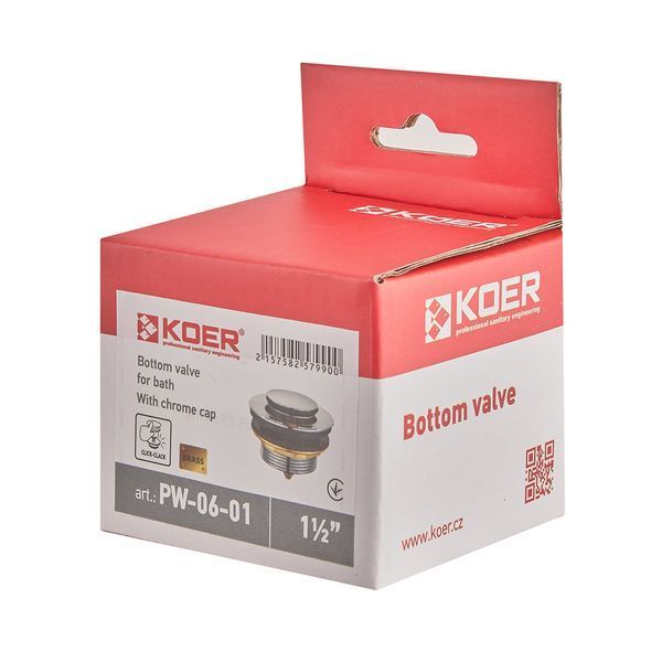 Донний клапан для ванни Koer PW-06-01 1 1/2'' автоматичний СLICK-СLACK (Колір хром) (KR5799) KR5799 фото