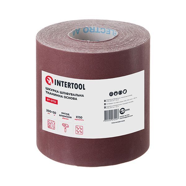 Шкурка шліфувальна, тканинна основа, К150, 200 мм &times; 50 м INTERTOOL BT-0722 BT-0722 фото