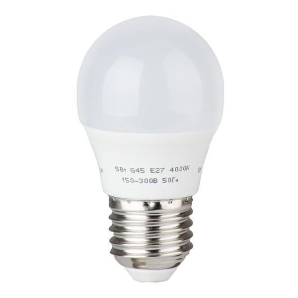 Лампа светодиодная LED G45, E27, 5 Вт, 150-300 В, 4000 K, 30000 ч, гарантия 3 года INTERTOOL LL-0112 LL-0112 фото