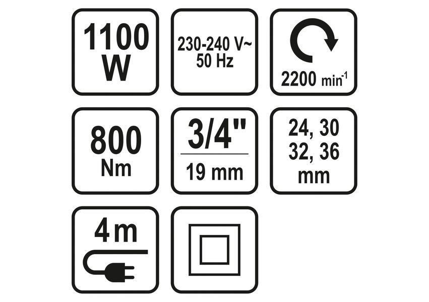Гайковерт ударний мережевий STHOR до квадр. 3/4", P=1100Вт, F=800 Nm, торц: 24, 30, 32, 36 мм (57097) 57097 фото