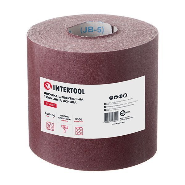 Шкурка шліфувальна, тканинна основа, К100, 200 мм &times; 50 м INTERTOOL BT-0720 BT-0720 фото