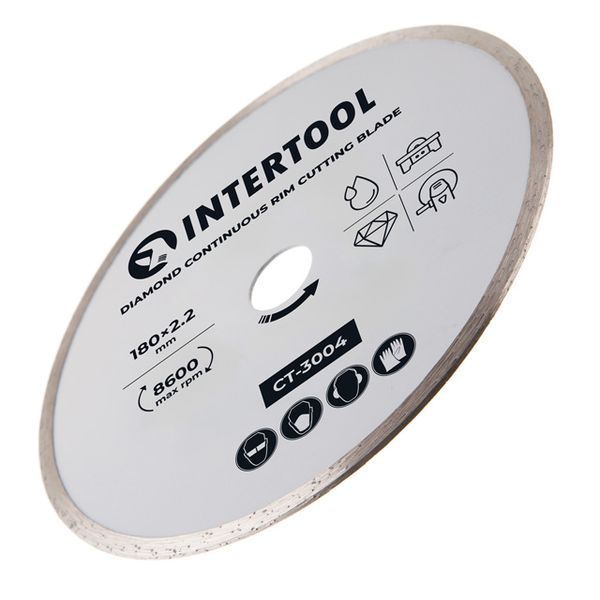 Диск отрезной алмазный, со сплошной кромкой, 180 мм, 16-18%, 8600 об/мин INTERTOOL CT-3004 CT-3004 фото