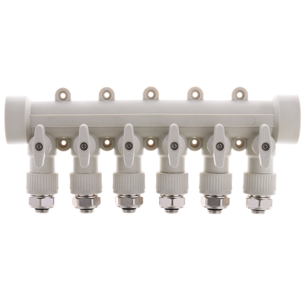 Коллектор распределительный 6-way с фитингом (40x20) PPR Koer K0194.PRO (KP2559) KP2559 фото
