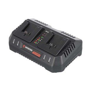 Пристрій зарядний для акумуляторів Li-ion 20 В, струм заряду 4,0+4,0 А, 2 термінали INTERTOOL WT-0346 WT-0346 фото