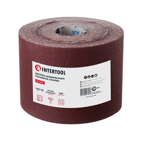 Шкурка шліфувальна, тканинна основа, К60, 200 мм &times; 50 м INTERTOOL BT-0716 BT-0716 фото