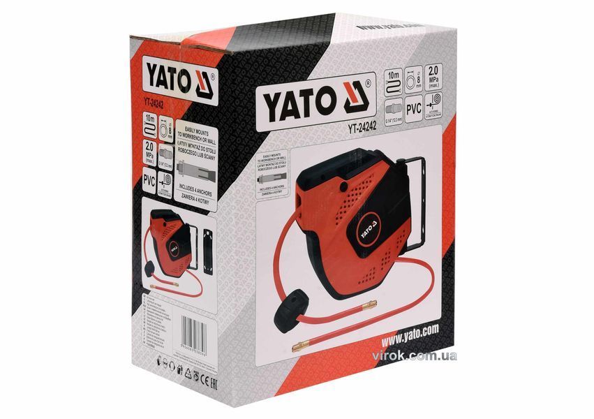 Шланг пневматический ПВХ на катушке YATO с быстросоедин. наконец-ми 1/4", &Oslash;=8мм, давление-20Bar, l=10м YT-24242 YT-24242 фото
