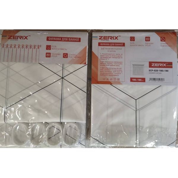 Шторка для ванной Zerix SCP-020-180x180 из PEVA (полиэтиленвинилацетата) (Узор "Зигзаг" белый) (ZX6093) ZX6093 фото