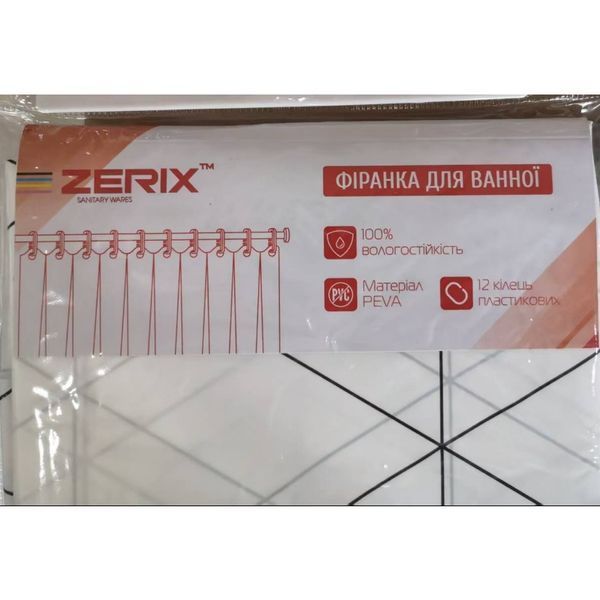 Шторка для ванной Zerix SCP-020-180x180 из PEVA (полиэтиленвинилацетата) (Узор "Зигзаг" белый) (ZX6093) ZX6093 фото