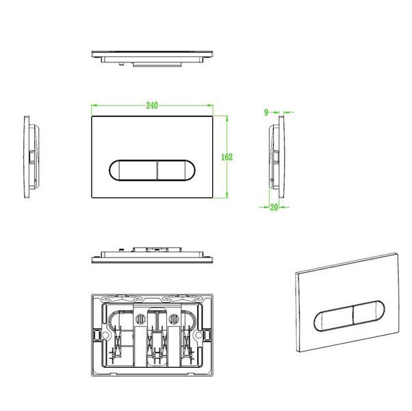 Панель змиву Koer KT-0608-05 240x160x10mm пластик., кнопка закруглена (колір чорний матовий) (KR6125) KR6125 фото