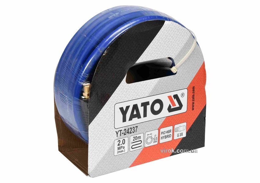 Шланг пневматический гибридный (ПВХ+БНК) YATO: &Oslash;12.5мм x 20м, &Oslash;=3/8", давление &le; 2 MPa, резьб. соедин. YT-24237 YT-24237 фото