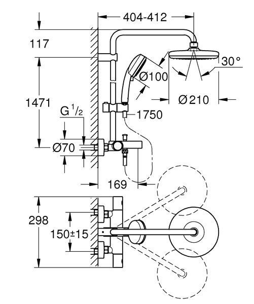 Душова система із термостатом для душу Grohe New Tempesta Cosmop. System (26223001) 26223001 фото
