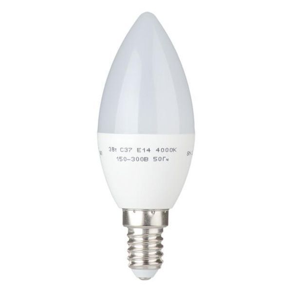 Лампа светодиодная LED C37, E14, 3 Вт, 150-300 В, 4000 K, 30000 ч, гарантия 3 года (Свеча) INTERTOOL LL-0151 LL-0151 фото