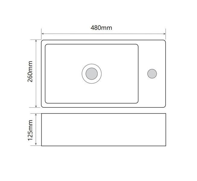 Раковина накладная Mixxus Premium QUADRO-0207 480х260х125mm с отверстием под смеситель (MP6503) MP6503 фото