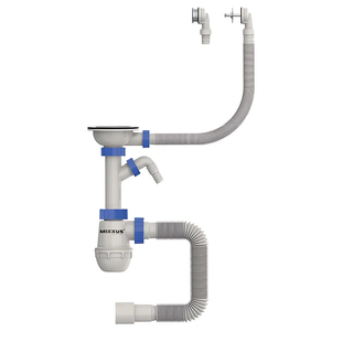 Сифон для кухні Mixxus SK-07-B 3 1/2"x40 з нерж.сіткою, відведенням для пральної машини, гнучким круг. переливом (MI8199) MI8199 фото