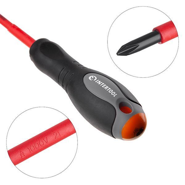 Викрутка хрестова ізольована, PH1, 1000 В, 80 мм INTERTOOL VT-3211 VT-3211 фото