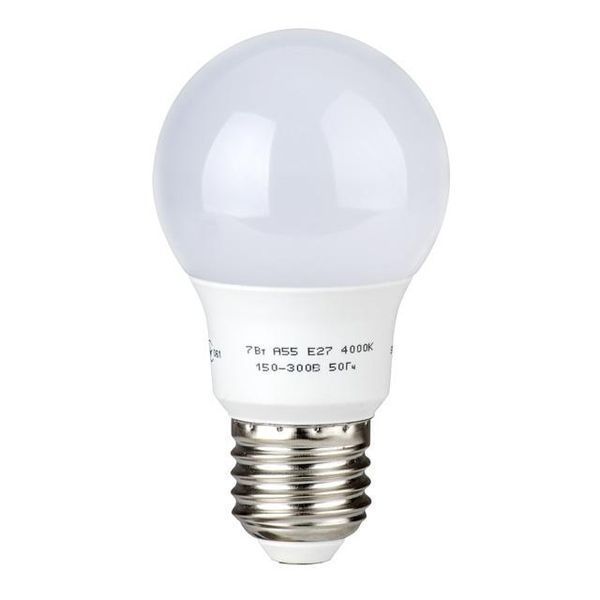 Лампа светодиодная LED A55, E27, 7 Вт, 150-300 В, 4000 K, 30000 ч, гарантия 3 года INTERTOOL LL-0003 LL-0003 фото